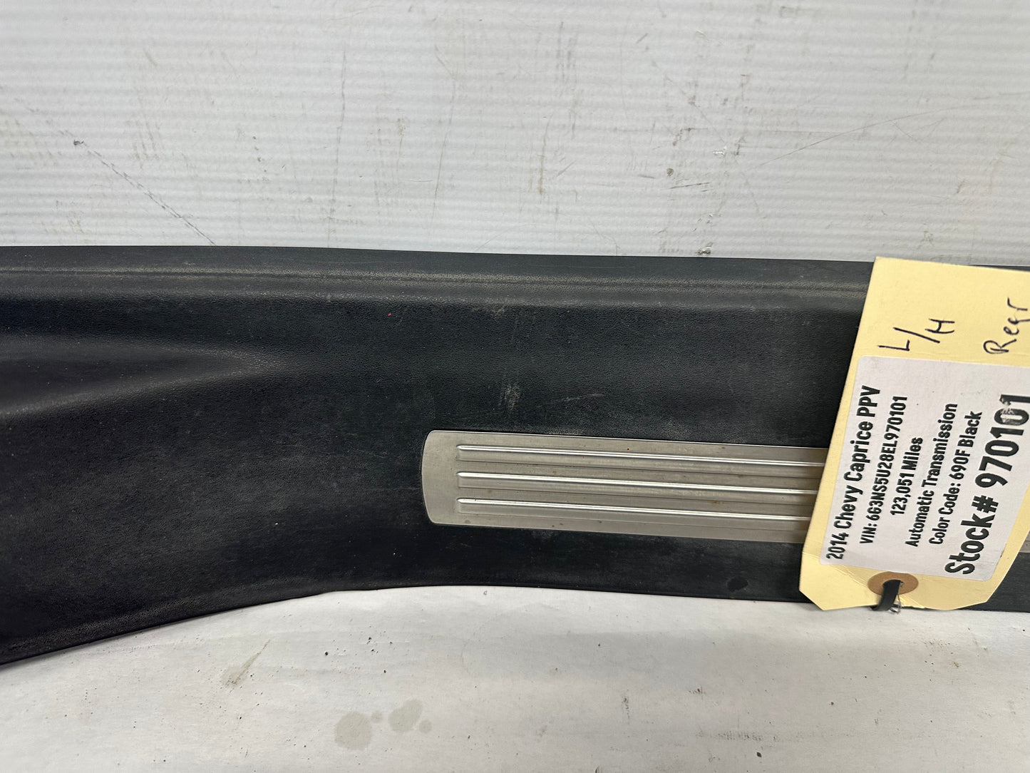 2014 Chevy Caprice PPV LH Driver Rear Scuff Sill Plate Panel Trim OEM - Day's Parts Yard