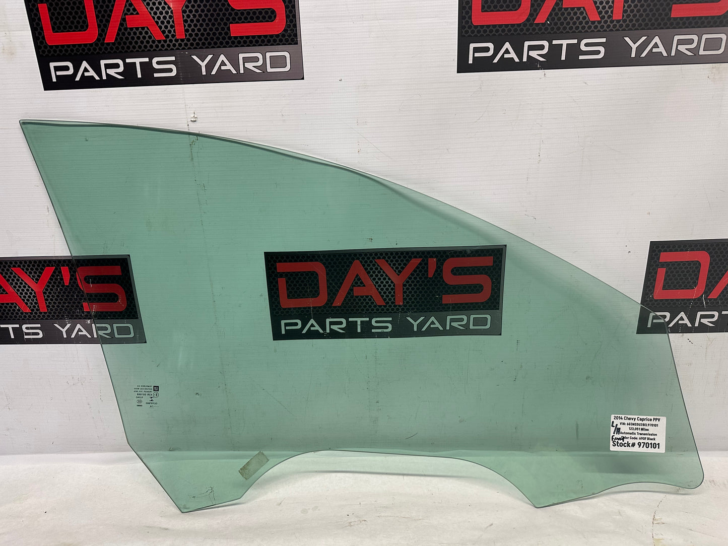 2014 Chevy Caprice PPV LH Driver Front Door Window Glass OEM - Day's Parts Yard