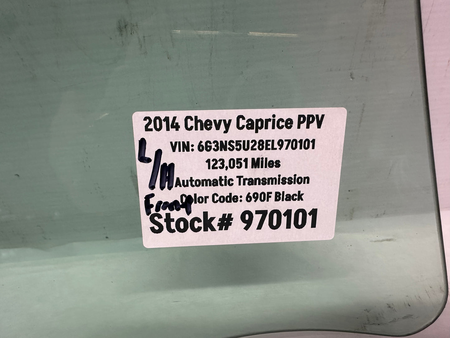 2014 Chevy Caprice PPV LH Driver Front Door Window Glass OEM - Day's Parts Yard