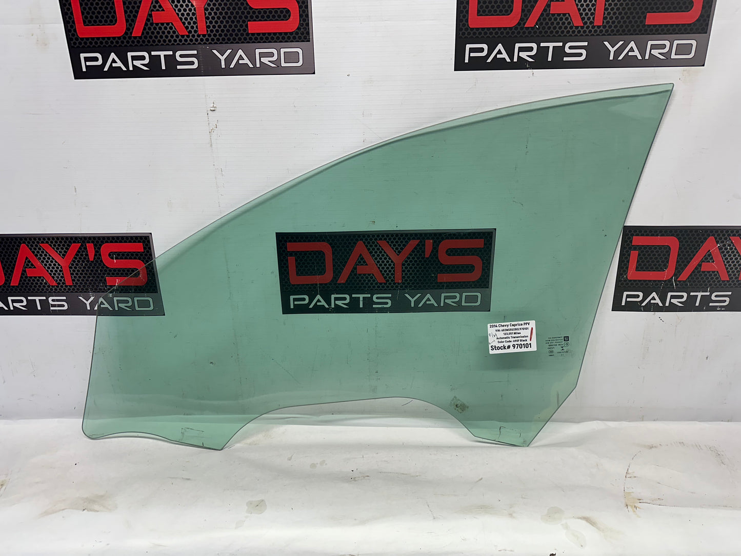 2014 Chevy Caprice PPV RH Passenger Front Door Window Glass OEM - Day's Parts Yard