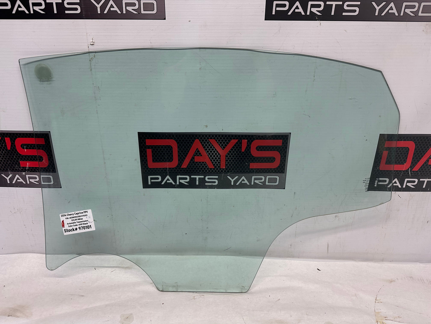 2014 Chevy Caprice PPV RH Passenger Rear Door Window Glass OEM - Day's Parts Yard