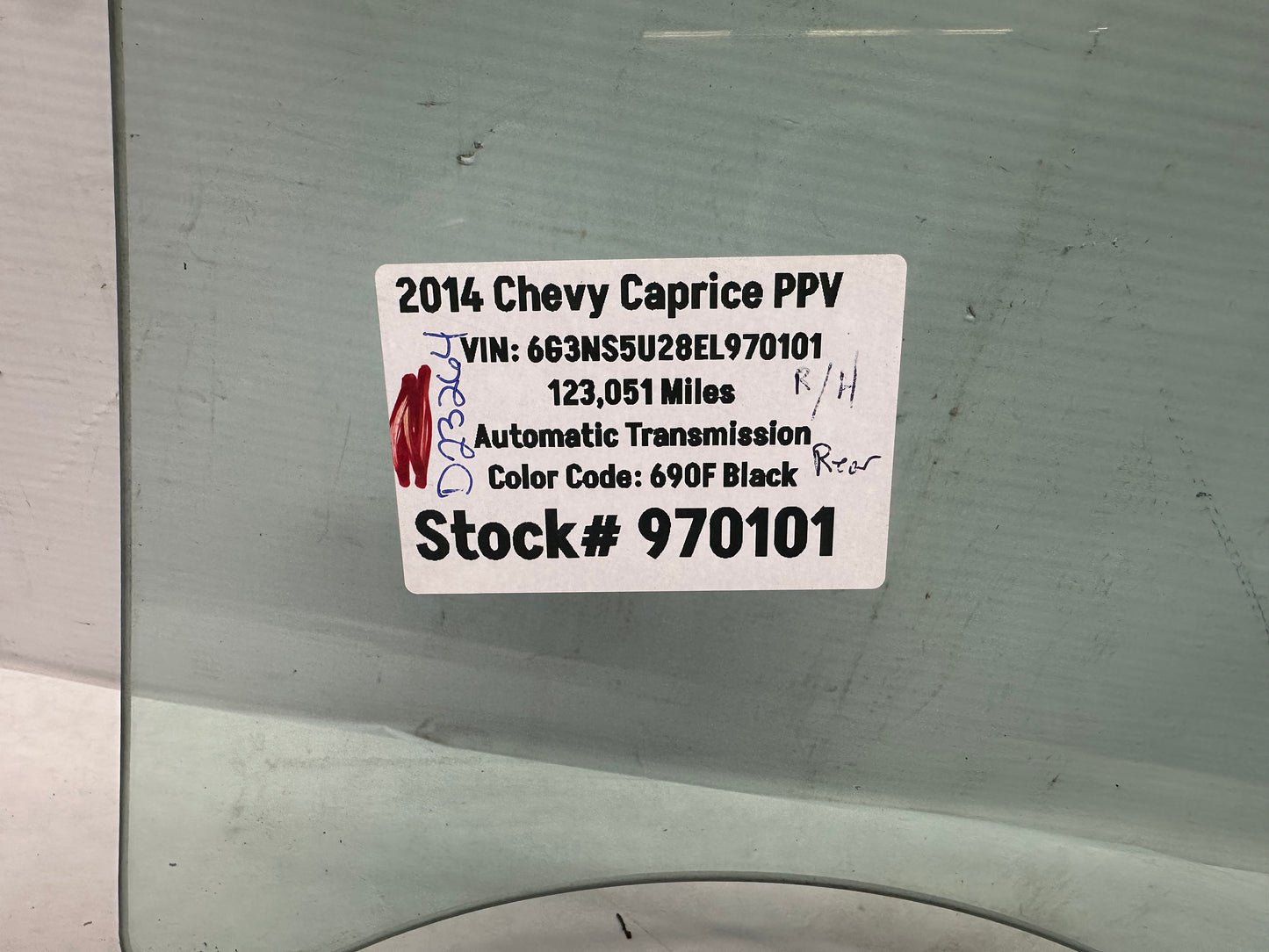2014 Chevy Caprice PPV RH Passenger Rear Door Window Glass OEM - Day's Parts Yard