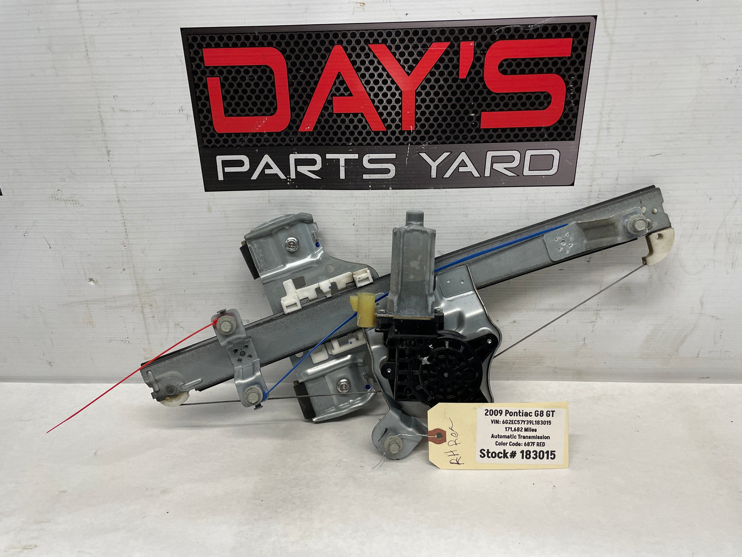 2009 Pontiac G8 GT RH Passenger Rear Door Window Regulator Motor OEM - Day's Parts Yard