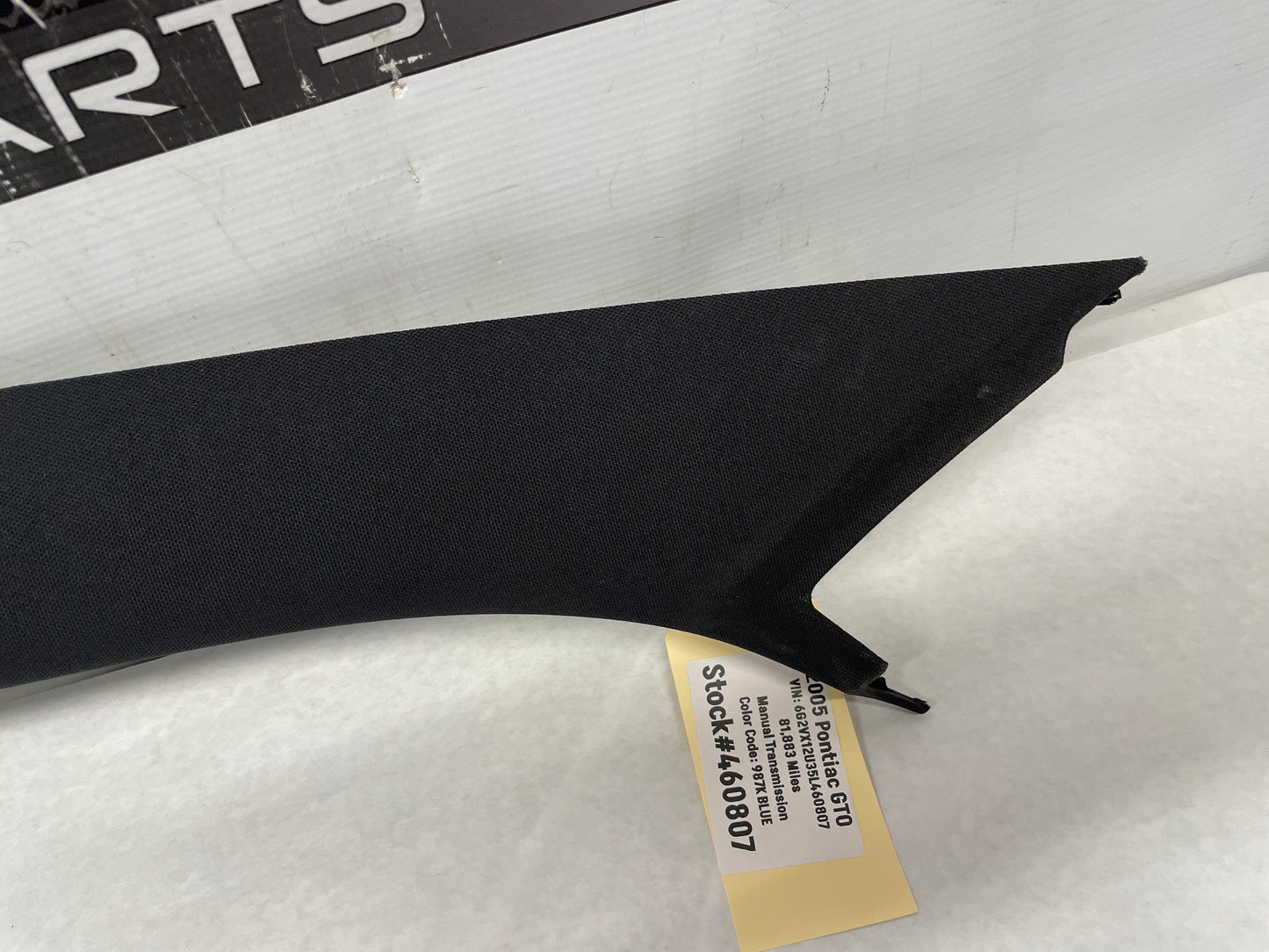 2005 Pontiac GTO LH Driver Windshield Interior A Pillar Trim Top Roof Cover Panel OEM - Day's Parts Yard