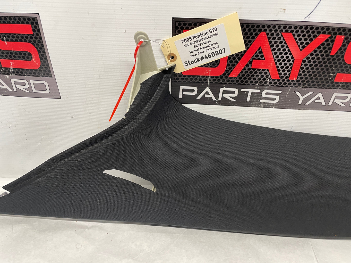 2005 Pontiac GTO RH Passenger Rear Interior Quarter C Pillar Seat Belt Cover Trim Panel OEM