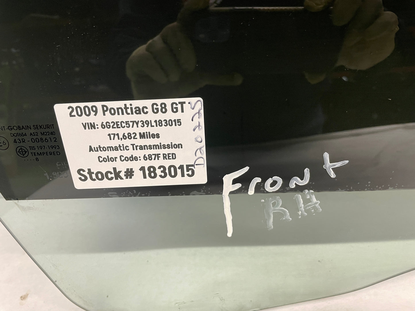 2009 Pontiac G8 GT RH Passenger Front Door Window Glass OEM - Day's Parts Yard