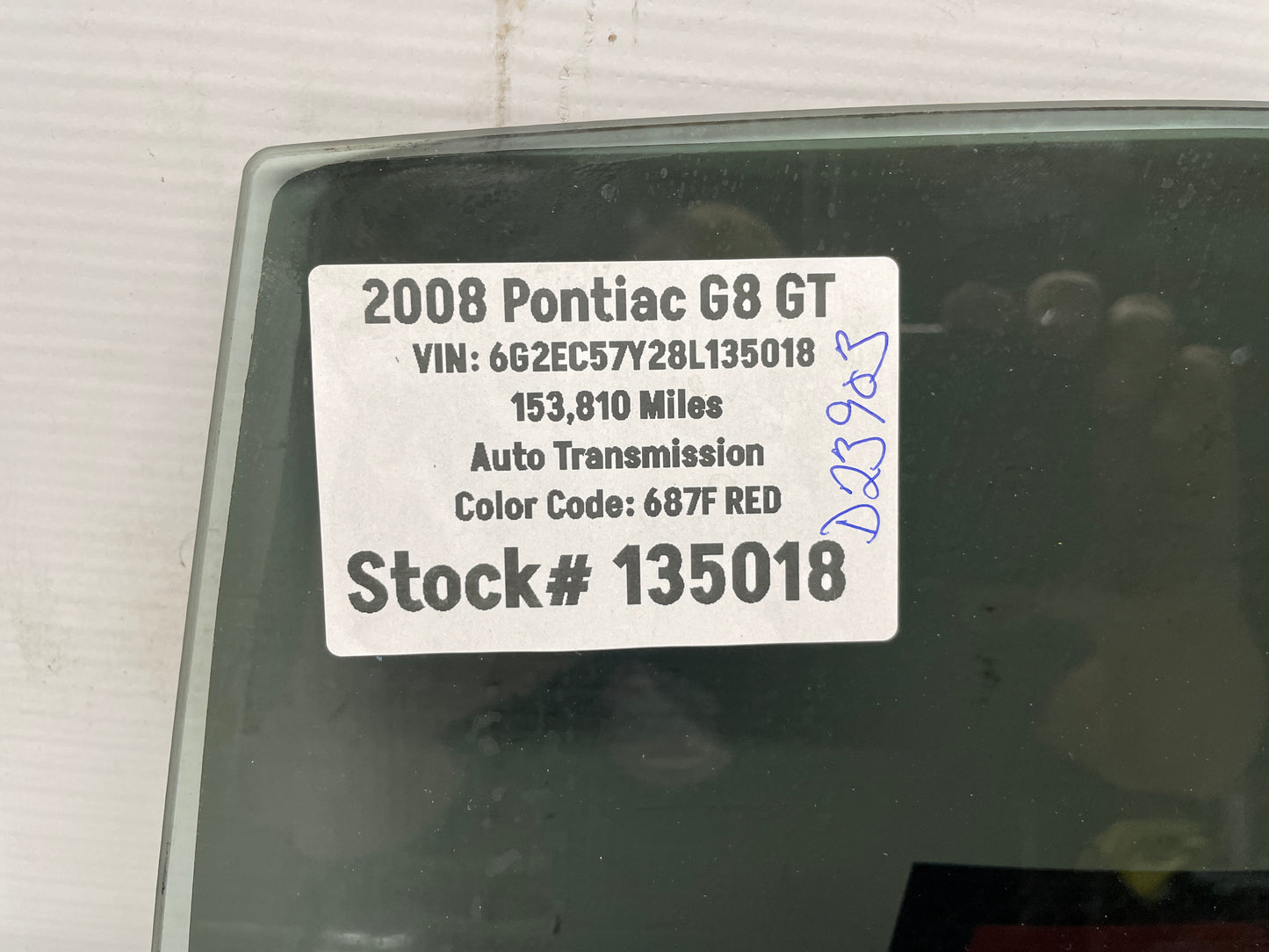 2008 Pontiac G8 GT RH Passenger Rear Door Glass OEM - Day's Parts Yard