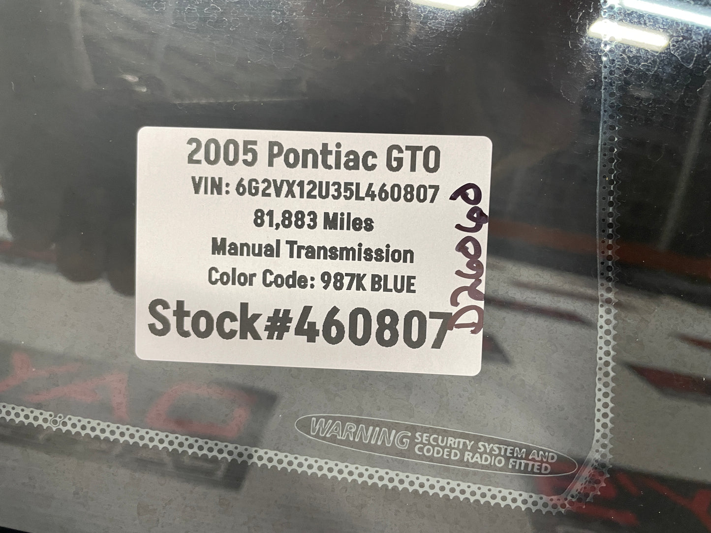 2005 Pontiac GTO RH Passenger Rear Quarter Window Glass OEM - Day's Parts Yard