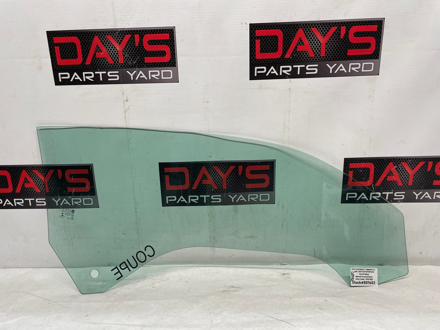 2013 Chevy Camaro ZL1 RH Passenger Window Glass OEM - Day's Parts Yard