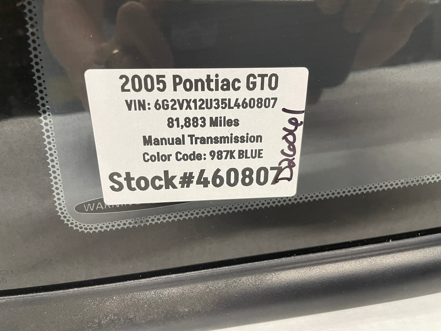 2005 Pontiac GTO LH Driver Rear Quarter Window Glass OEM - Day's Parts Yard