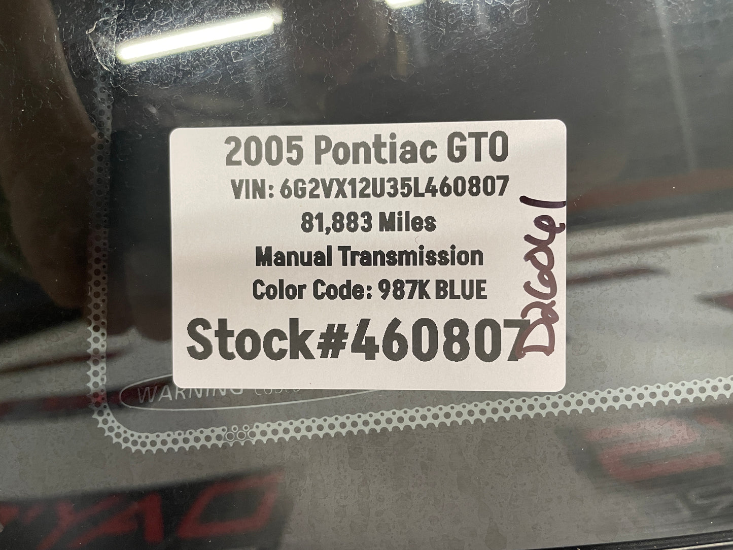 2005 Pontiac GTO LH Driver Rear Quarter Window Glass OEM - Day's Parts Yard