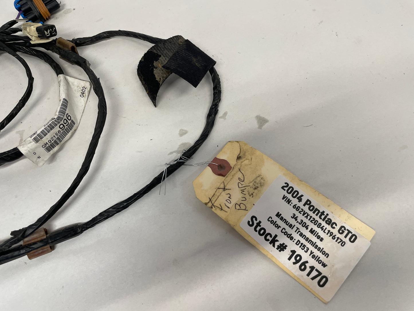 2004 Pontiac GTO Front Bumper Fascia Fog Light Wire Wiring Harness OEM - Day's Parts Yard