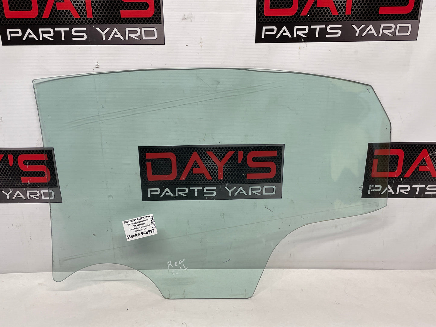 2014 Chevy Caprice PPV RH Passenger Rear Door Window Glass OEM - Day's Parts Yard