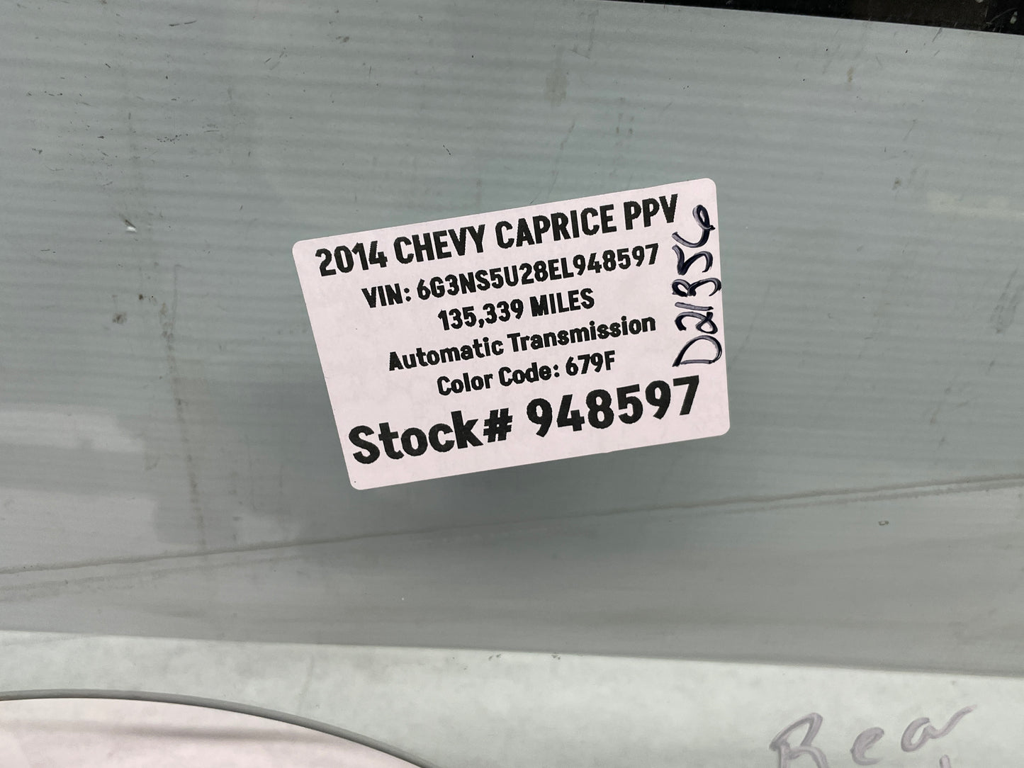 2014 Chevy Caprice PPV RH Passenger Rear Door Window Glass OEM - Day's Parts Yard
