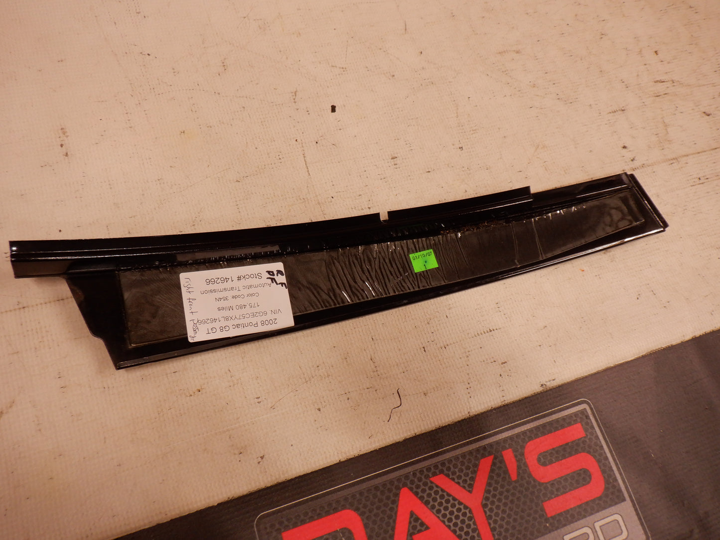 2008 Pontiac G8 GT Passenger Front RH Black Pillar Post Door Cover Trim OEM - Day's Parts Yard