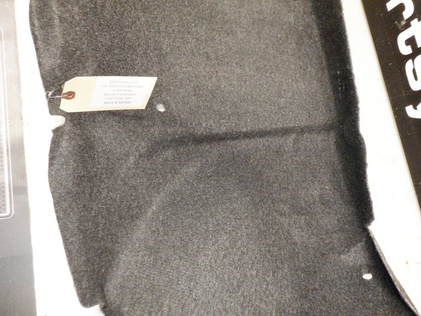 2006 Pontiac GTO LH Quarter Trunk Trim Carpet Liner 92155402 OEM - Day's Parts Yard