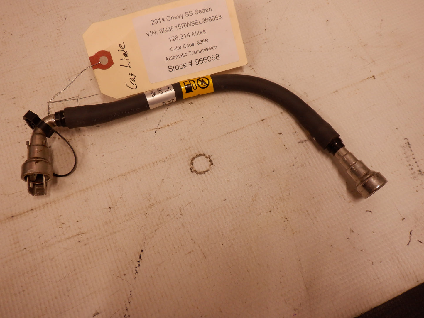 2014 Chevy SS Sedan Fuel Intake Hose Line 92175476 OEM - Day's Parts Yard