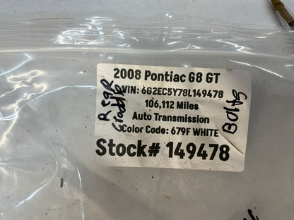 2008 Pontiac G8 GT Rear Suspension Cradle Subframe Bolts Hardware OEM