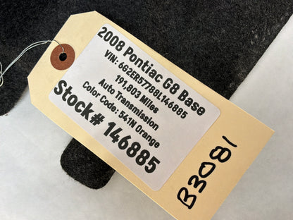 2008 Pontiac G8 Base Ski Port Felt Cover OEM