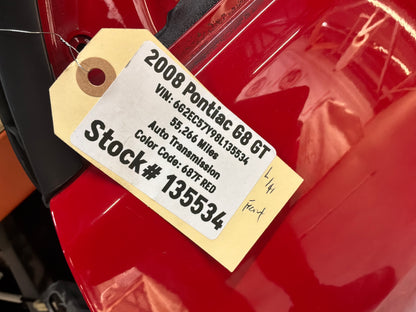 2008 Pontiac G8 GT LH Driver Front Exterior Outside Door Red OEM