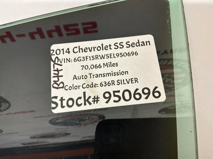 2014 Chevy SS Sedan LH Driver Front Door Window Glass OEM