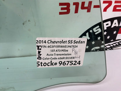 2014 Chevy SS Sedan RH Passenger Front Door Window Glass OEM