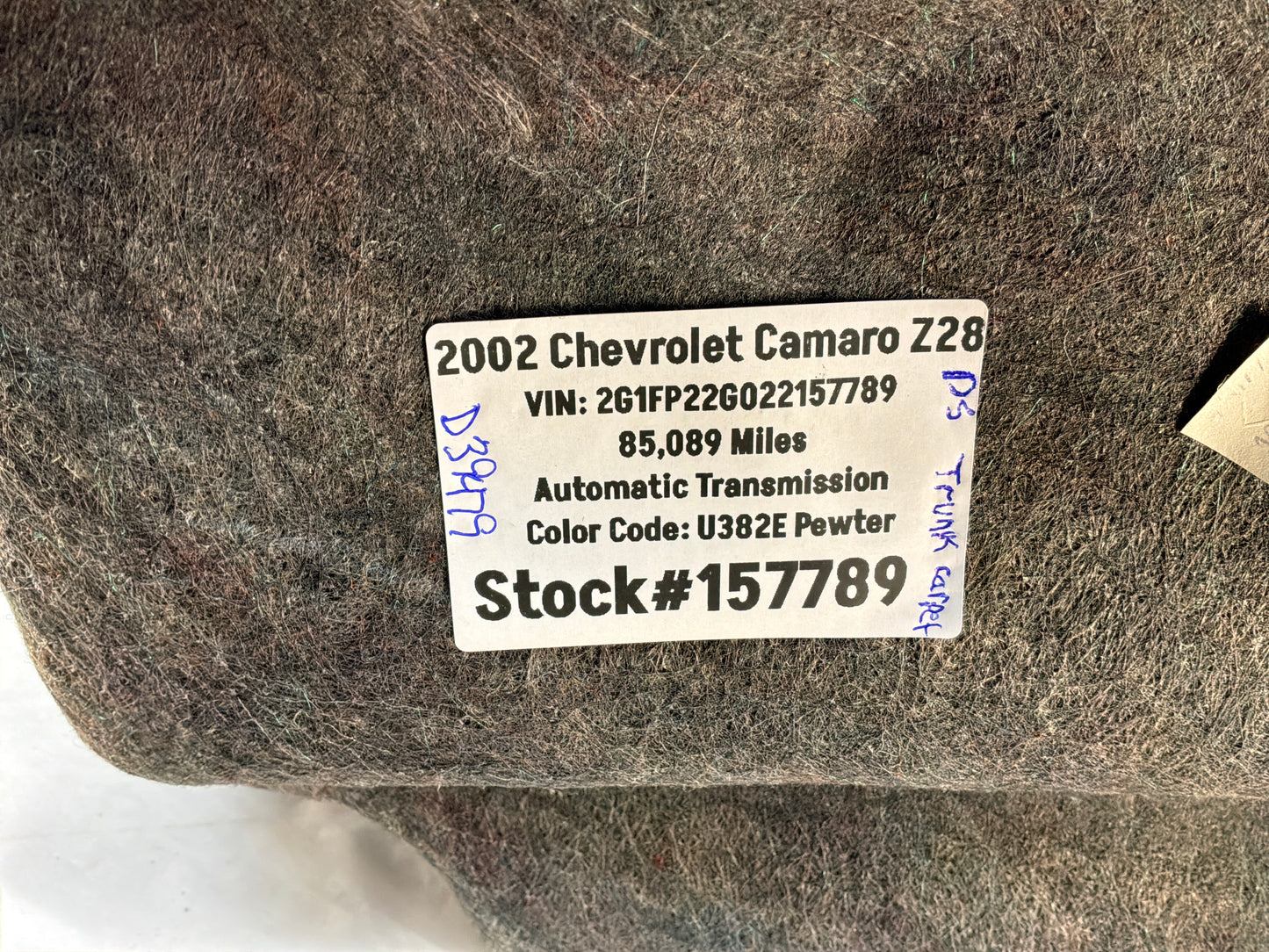 Trunk carpet - Day's Parts Yard