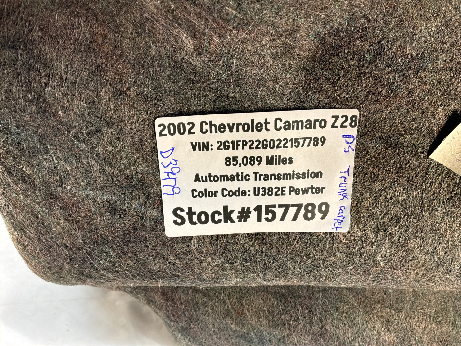 Trunk carpet - Day's Parts Yard