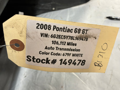 2008 Pontiac G8 GT RH Passenger Rear Fender Wheelhouse Well Liner OEM