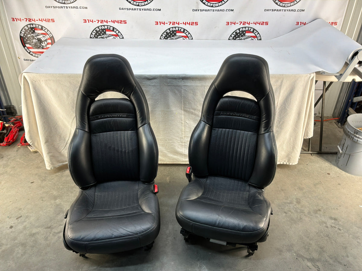 2002 Chevy C5 Corvette Convertible Seats RH & LH Front Black Leather Seats OEM