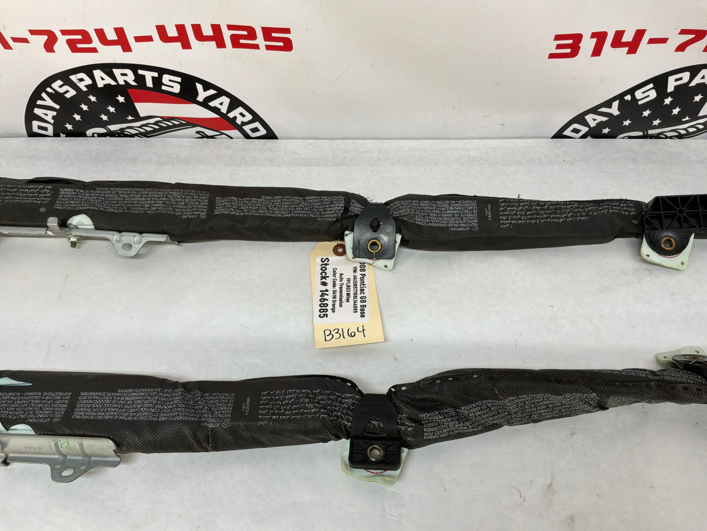 2008 Pontiac G8 Base RH & LH Roof Side Rail Curtain Airbag Air Bag Set OEM