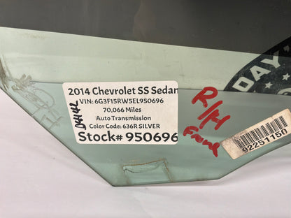 2014 Chevy SS Sedan RH Passenger Front Door Window Glass OEM