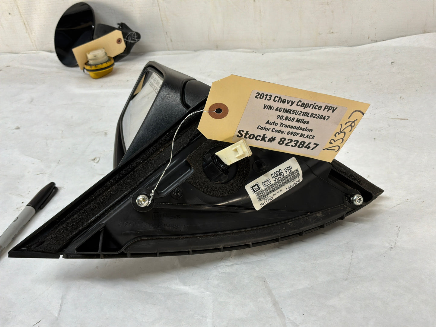 2013 Chevy Caprice PPV RH Passenger Exterior Out Side Mirror Black OEM - Day's Parts Yard