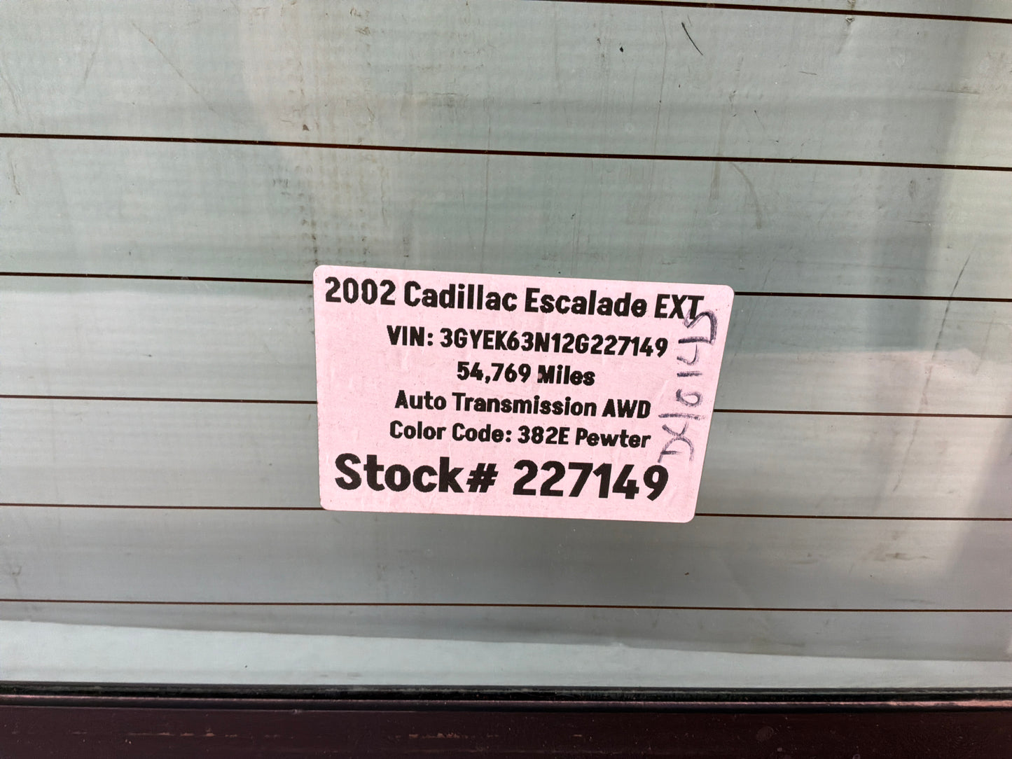 2002 Cadillac Escalade EXT Rear Back Window Glass Heated OEM