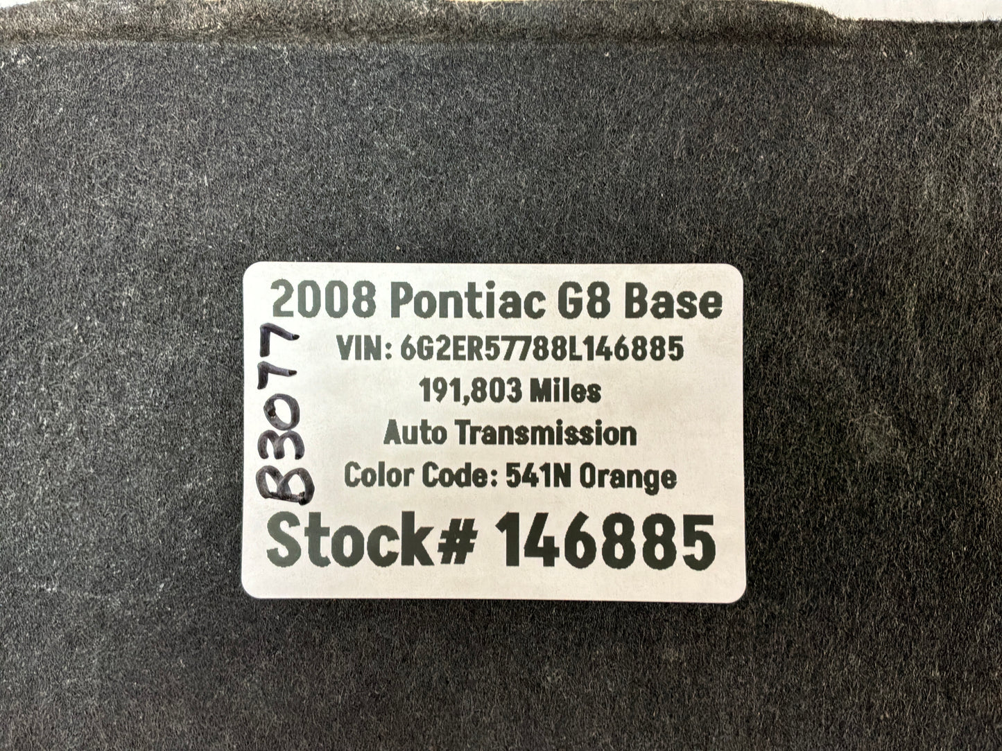2008 Pontiac G8 Base Trunk Battery Stowage Access Hole Door Trim Felt Carpet OEM