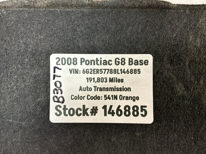 2008 Pontiac G8 Base Trunk Battery Stowage Access Hole Door Trim Felt Carpet OEM