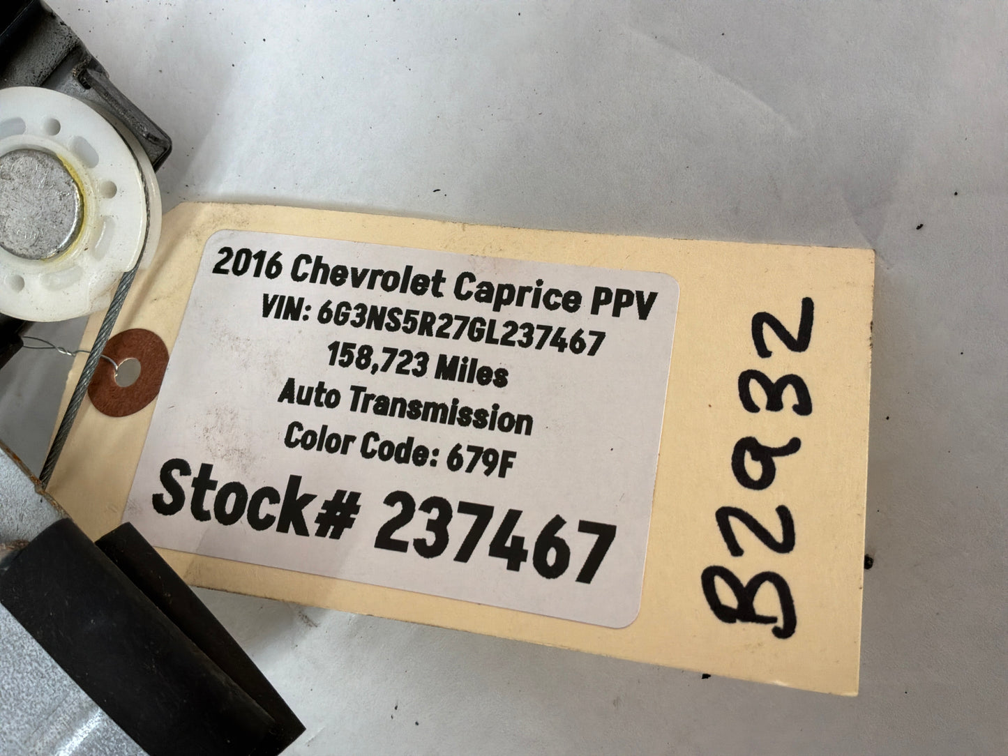 2016 Chevy Caprice PPV RH Passenger Rear Window Regulator Motor OEM