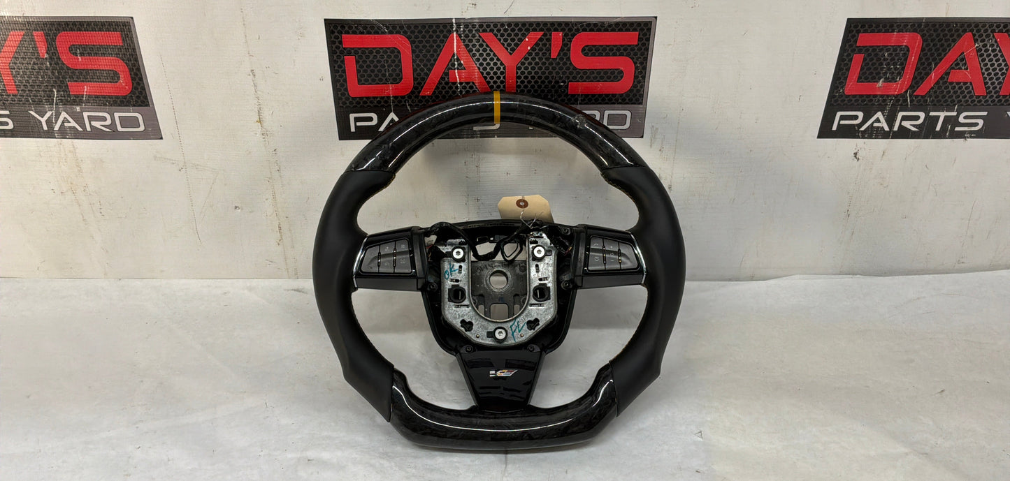 2011 Cadillac CTS-V Coupe Carbon Fiver Steering Wheel Black Leather w/ Saffron Stripe OEM