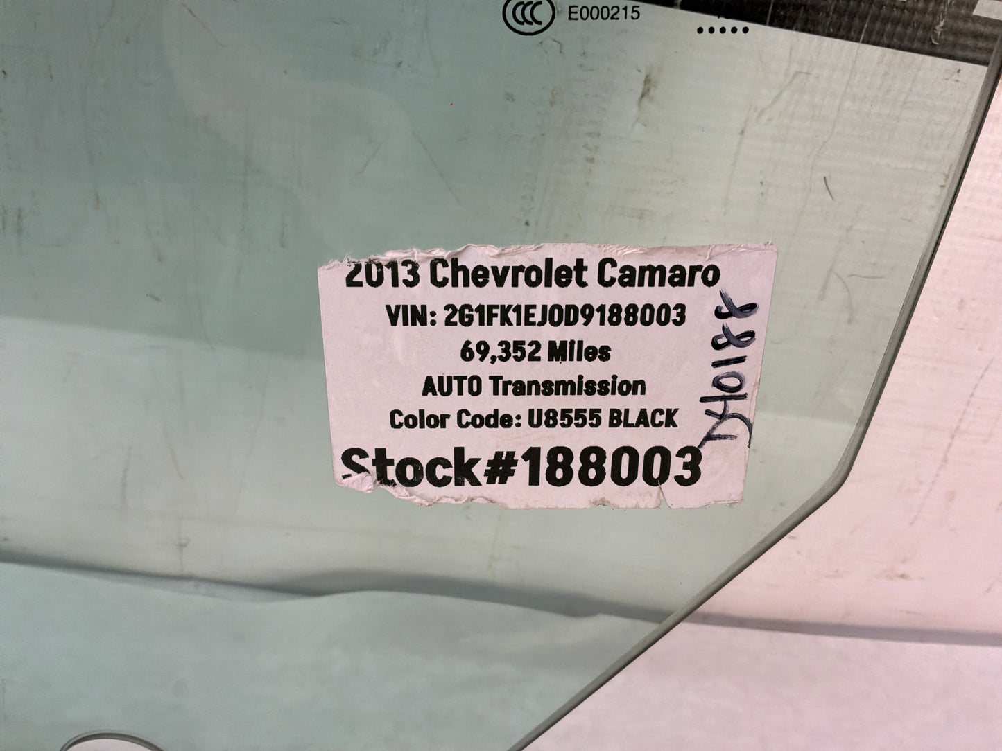 2013 Chevy Camaro SS LH Driver Front Door Window Glass OEM