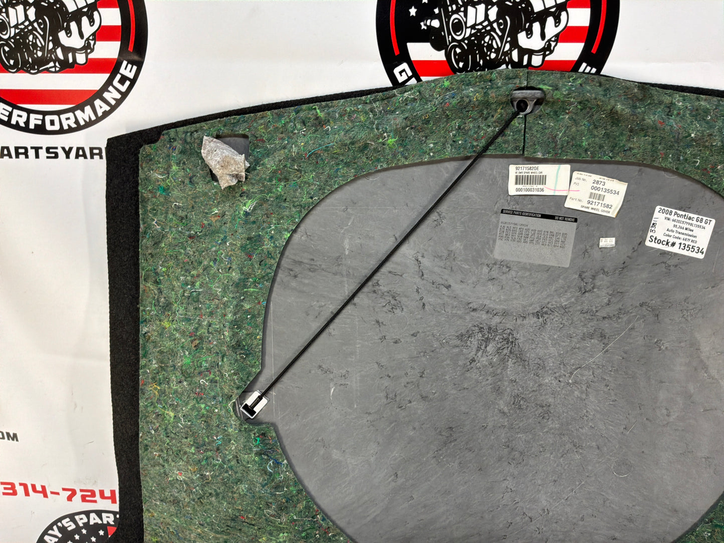 2008 Pontiac G8 GT Spare Tire Trunk Compartment Floor Carpet Mat Panel Cover OEM