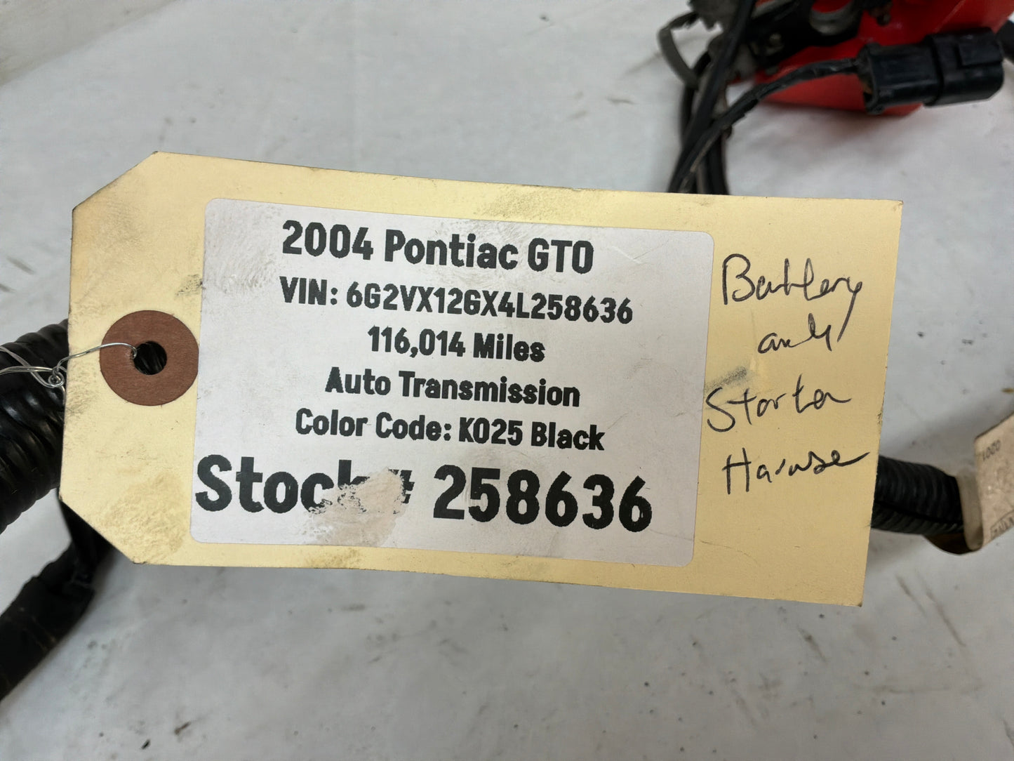 2004 Pontiac GTO Starter Alternator Positive Negative Battery Cable Wire Wiring Harness OEM