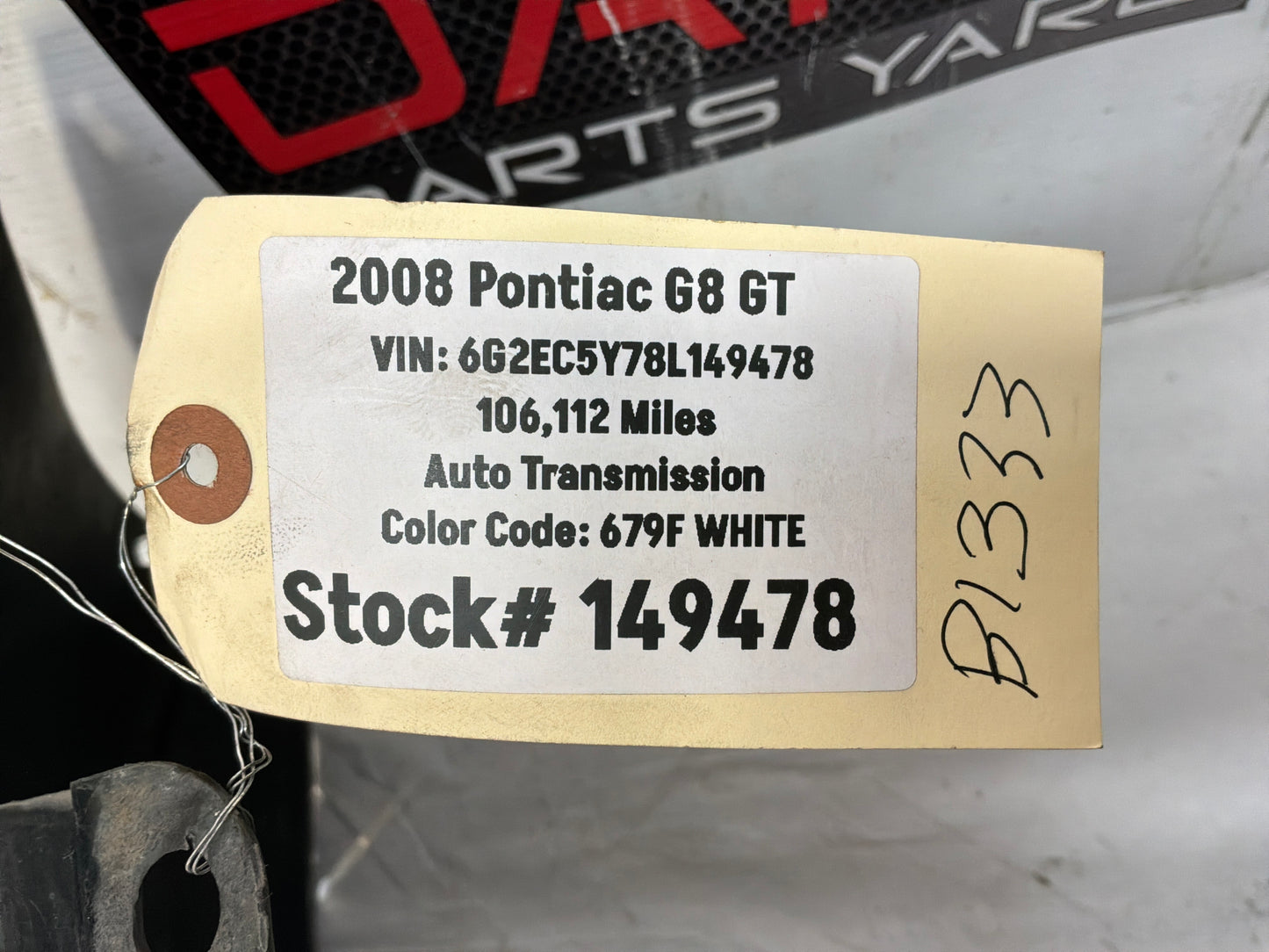 2008 Pontiac G8 GT LH Driver Front Fender Wheel Well Liner House OEM