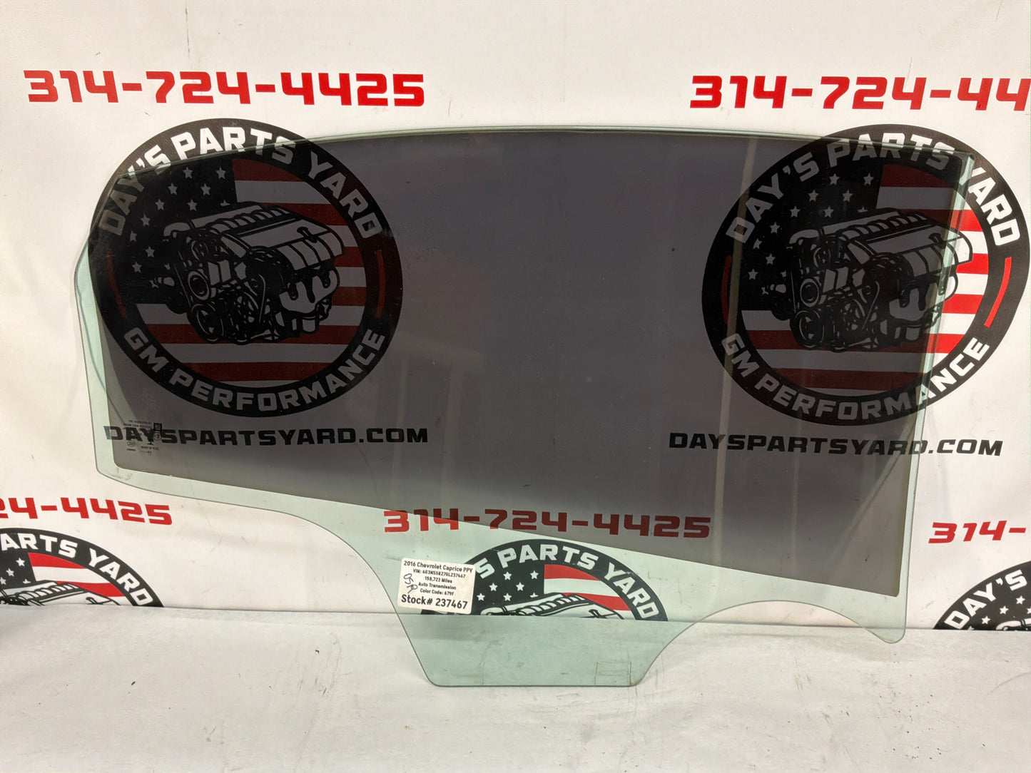 2016 Chevy Caprice PPV LH Driver Rear Door Window Glass OEM