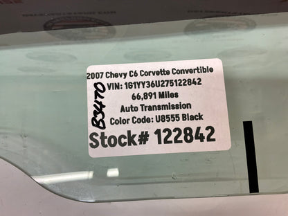 2007 Chevy C6 Corvette Convertible LH Driver Door Window Glass OEM