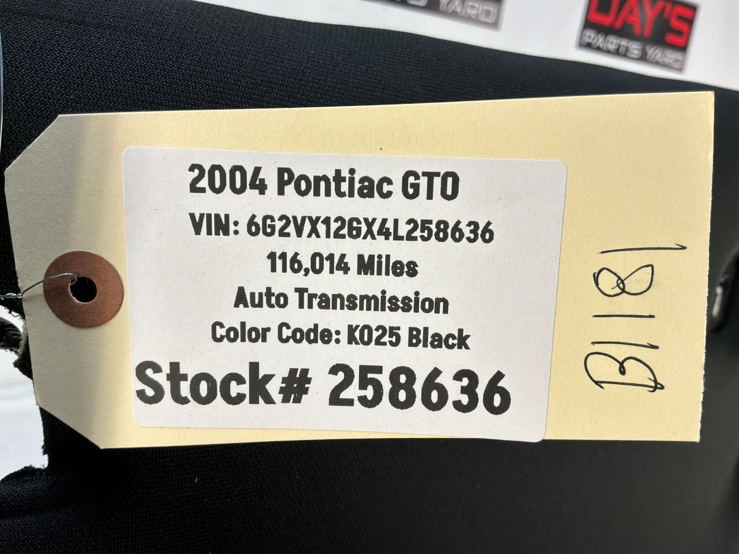 2004 Pontiac GTO Head Liner Headliner Panel Ebony Black OEM