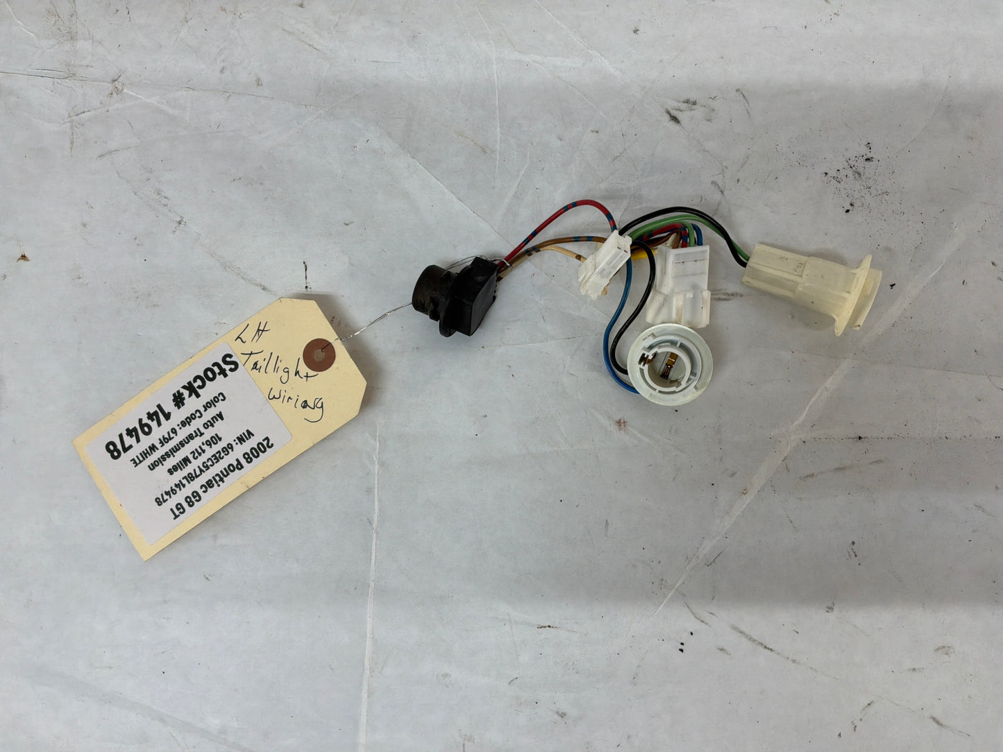 2008 Pontiac G8 LH Driver Tail Light Taillight Lamp Wire Wiring Harness OEM