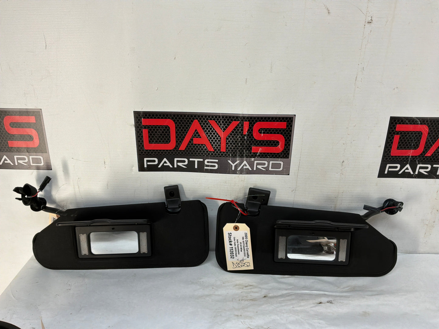 2005 Chevy C6 Corvette Sunvisors Sun Shades Visors w/ Clips Ebony Black Garage Opener OEM - Day's Parts Yard