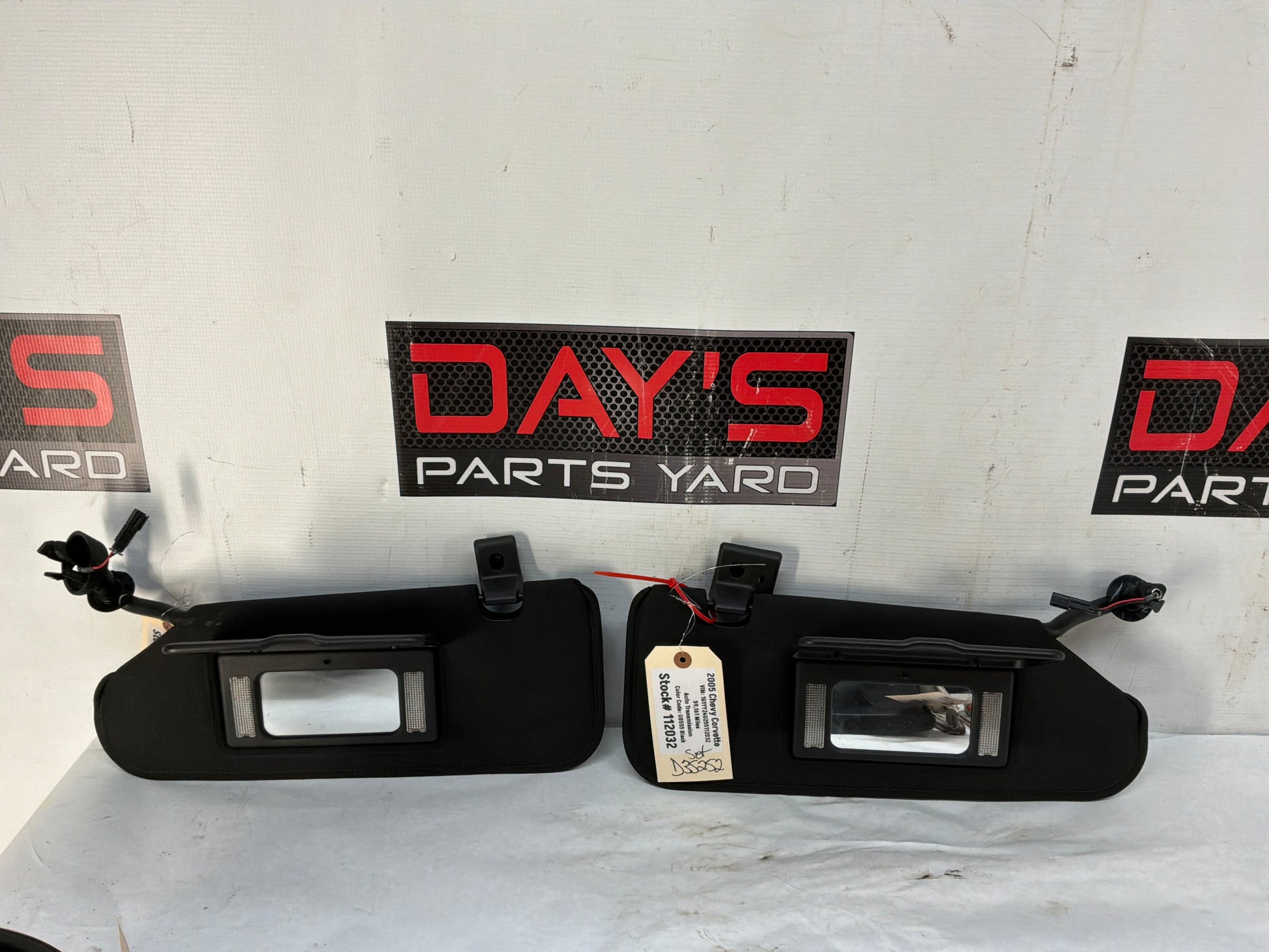 2005 Chevy C6 Corvette Sunvisors Sun Shades Visors w/ Clips Ebony Black Garage Opener OEM - Day's Parts Yard