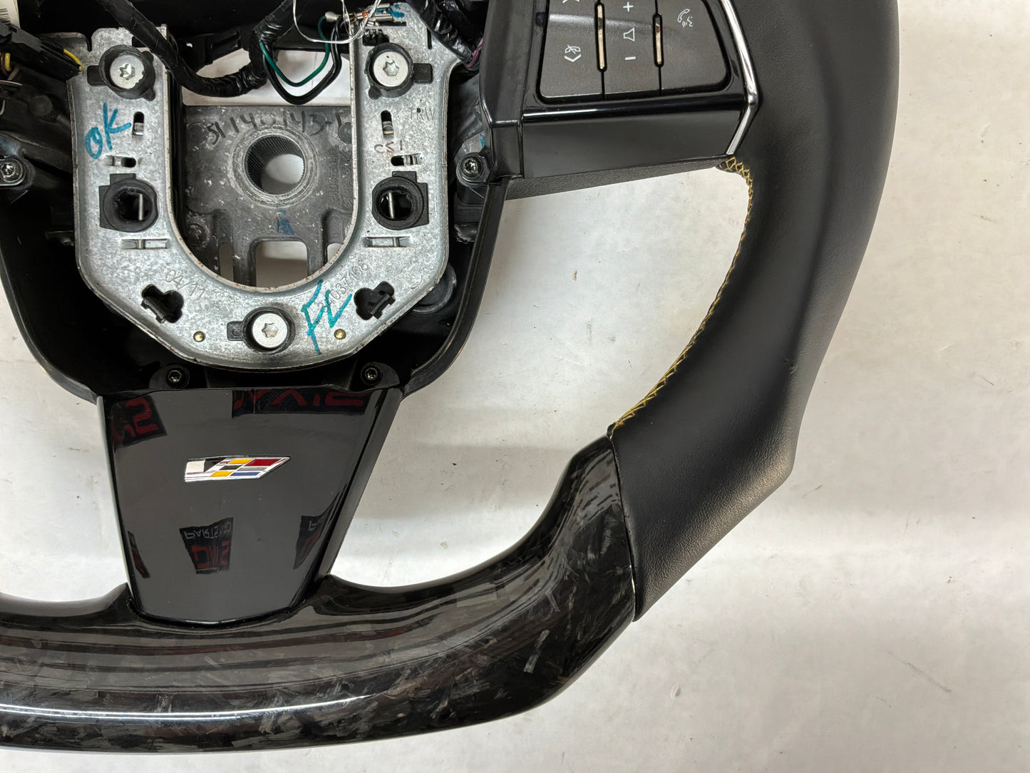 2011 Cadillac CTS-V Coupe Carbon Fiver Steering Wheel Black Leather w/ Saffron Stripe OEM