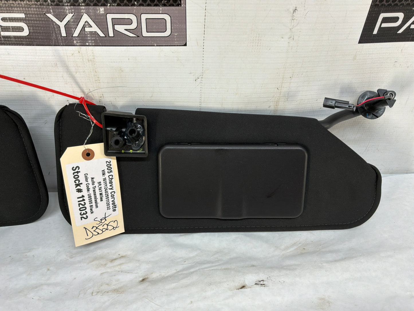 2005 Chevy C6 Corvette Sunvisors Sun Shades Visors w/ Clips Ebony Black Garage Opener OEM - Day's Parts Yard